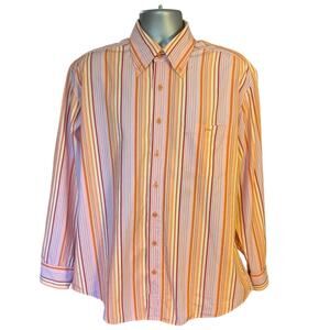Mens Striped Button Down German Made Orange and Red Career Wear Size XL 17.5
